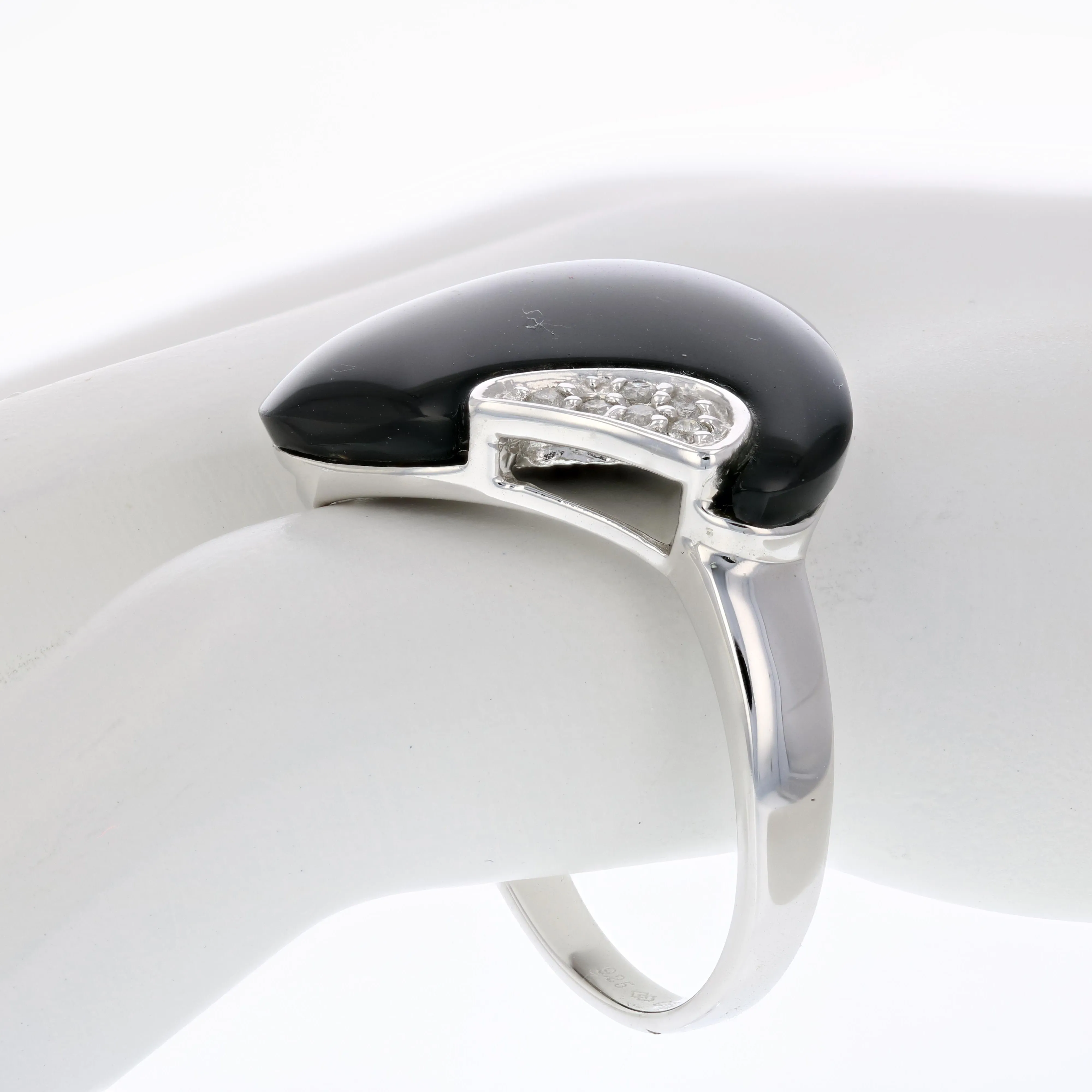 0.02 cttw Onyx and Diamond Heart Ring Sterling Silver