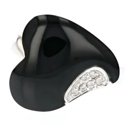 0.02 cttw Onyx and Diamond Heart Ring Sterling Silver