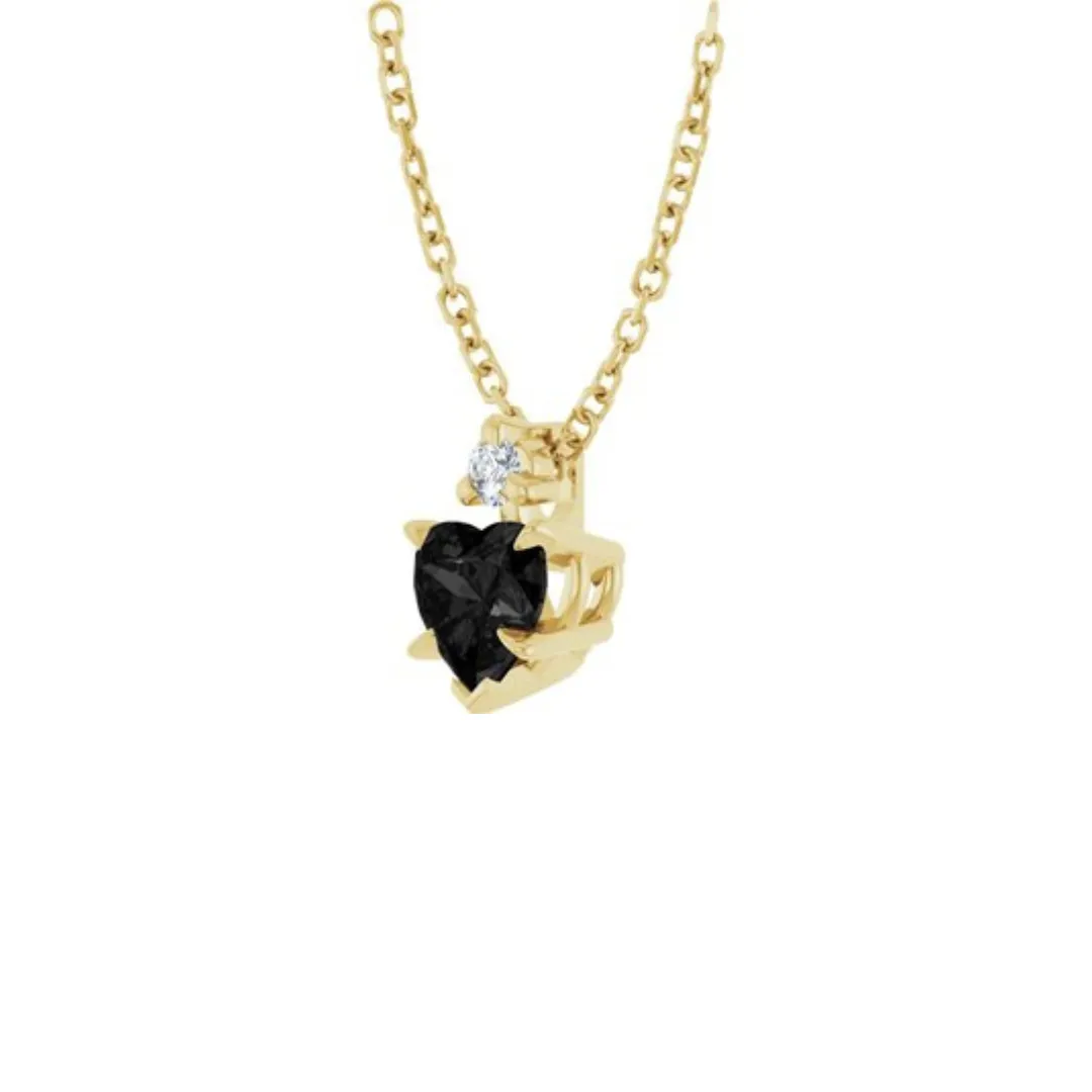 .03CT DIAMOND ONYX HEART PENDANT NECKLACE