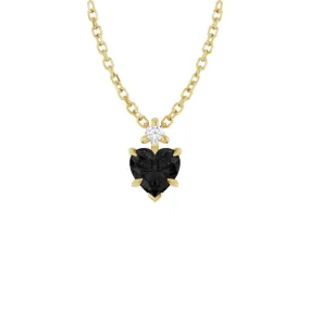 .03CT DIAMOND ONYX HEART PENDANT NECKLACE