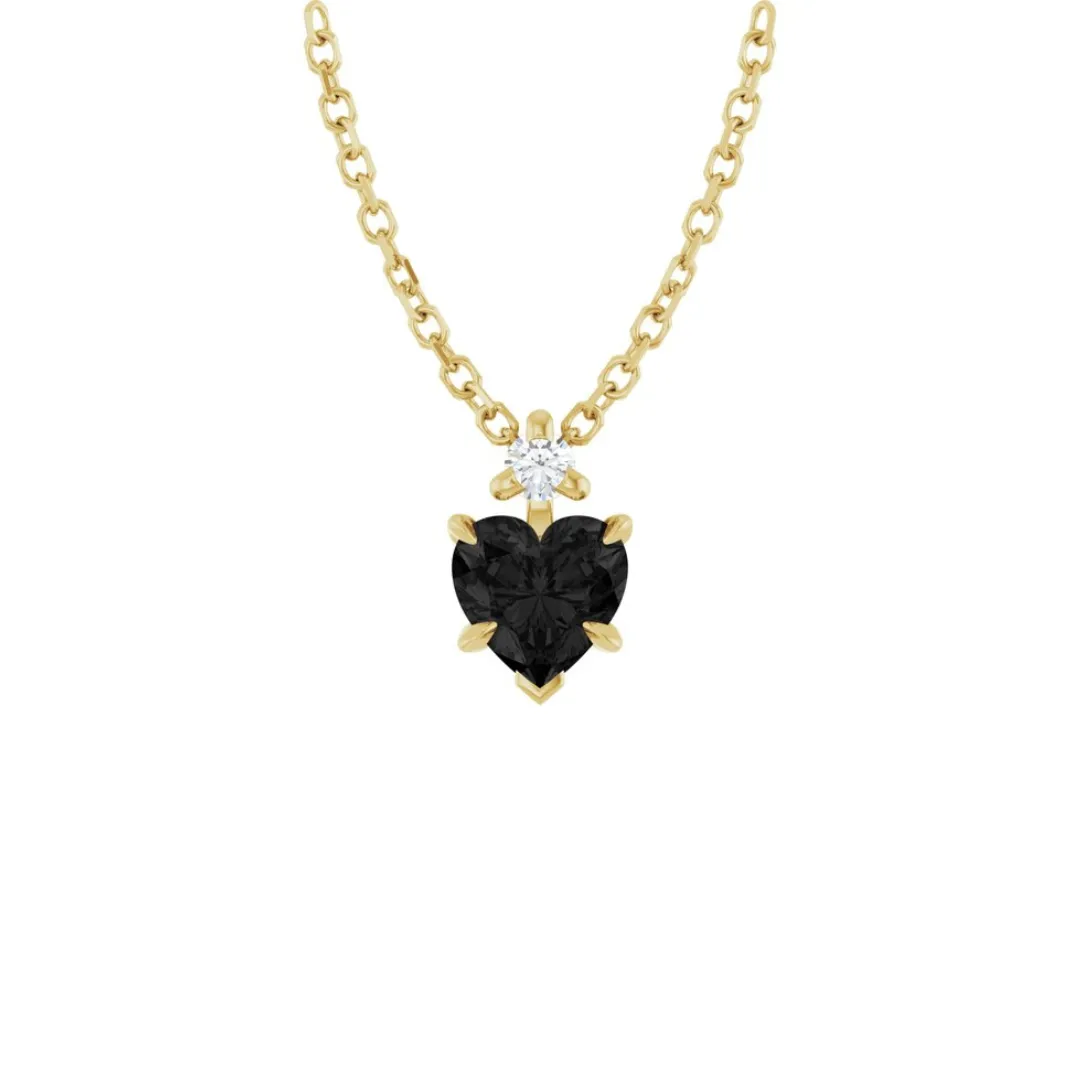 .03CT DIAMOND ONYX HEART PENDANT NECKLACE