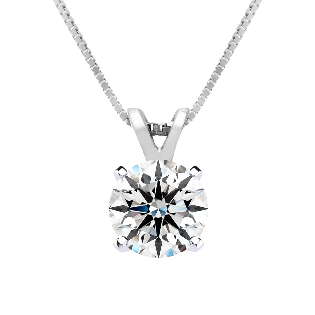 1 1/2 Carat Lab Grown Diamond Soltiaire Necklace In 14K White Gold, 18 Inches