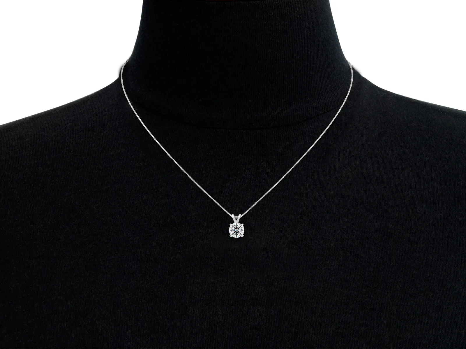 1 1/2 Carat Lab Grown Diamond Soltiaire Necklace In 14K White Gold, 18 Inches