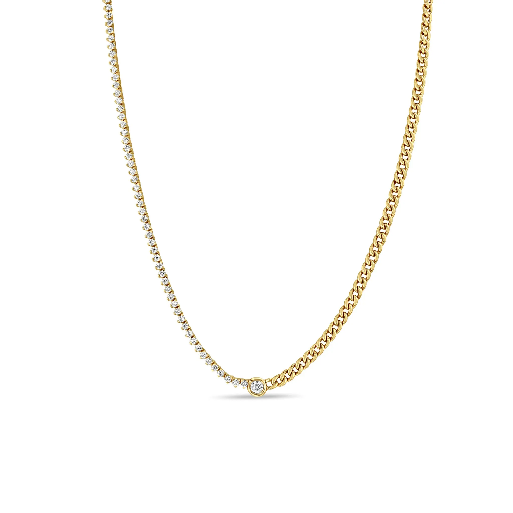 14k Floating Diamond Mixed Curb Chain & Diamond Tennis Necklace