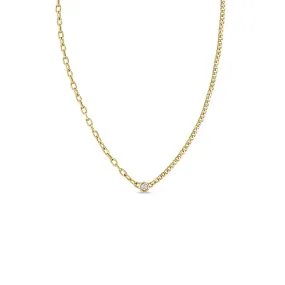 14k Floating Diamond Mixed XS Curb Chain & Small Square Oval Chain Necklace