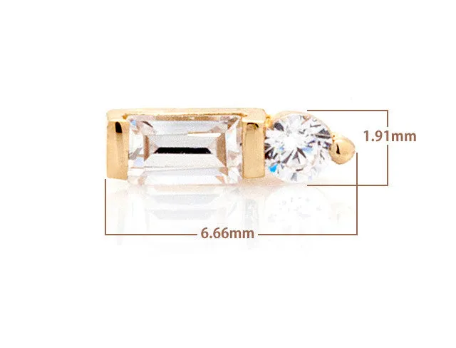 14k Gold Cz or Genuine Baguette Diamond Cartilage Tragus  Baguette Internally Threaded Labret