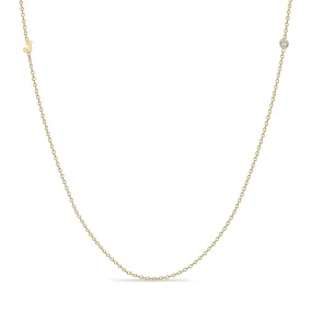 14k Itty Bitty Off-Center Initial Letter & Floating Diamond Necklace