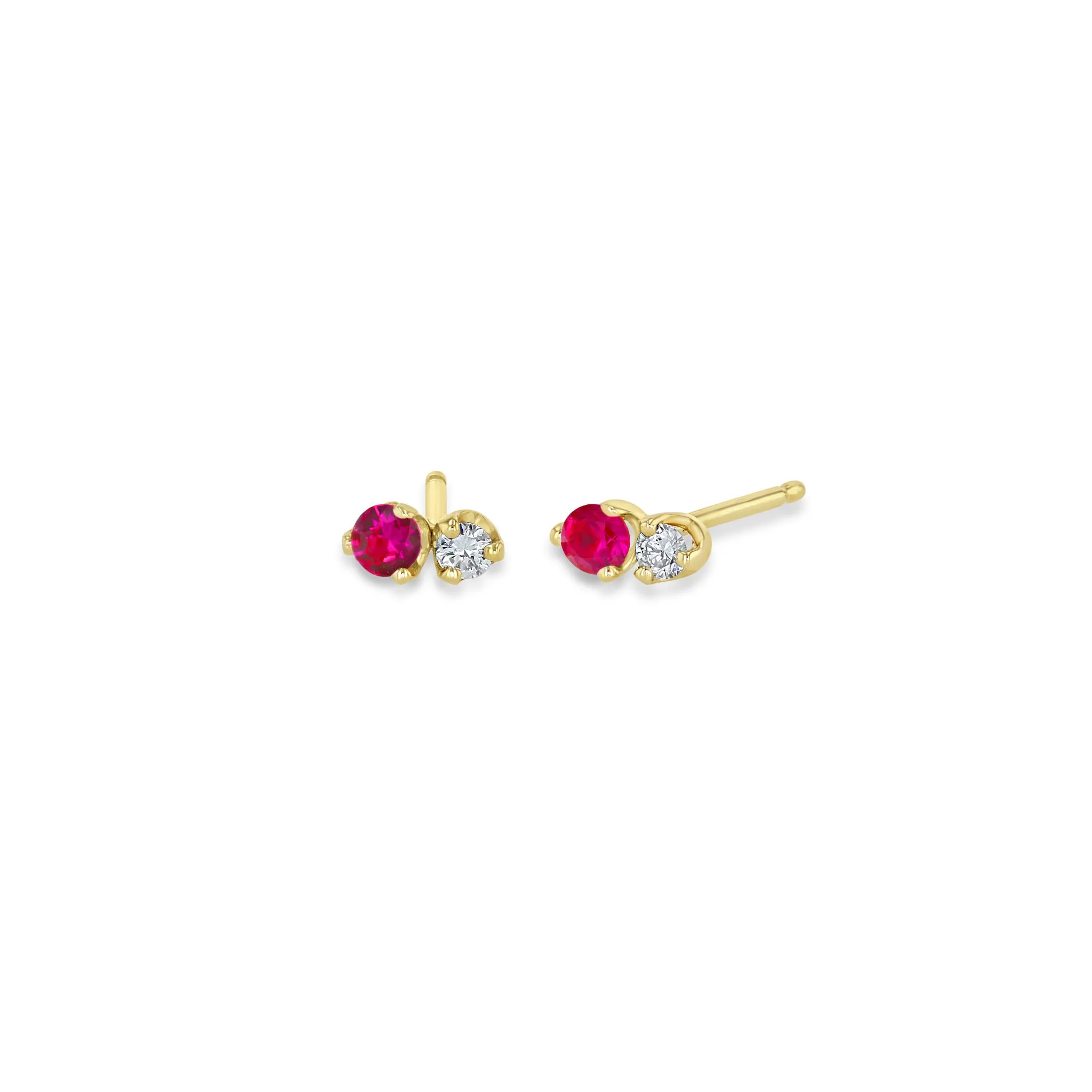 14k Mixed Prong Pink Sapphire & Diamond Studs