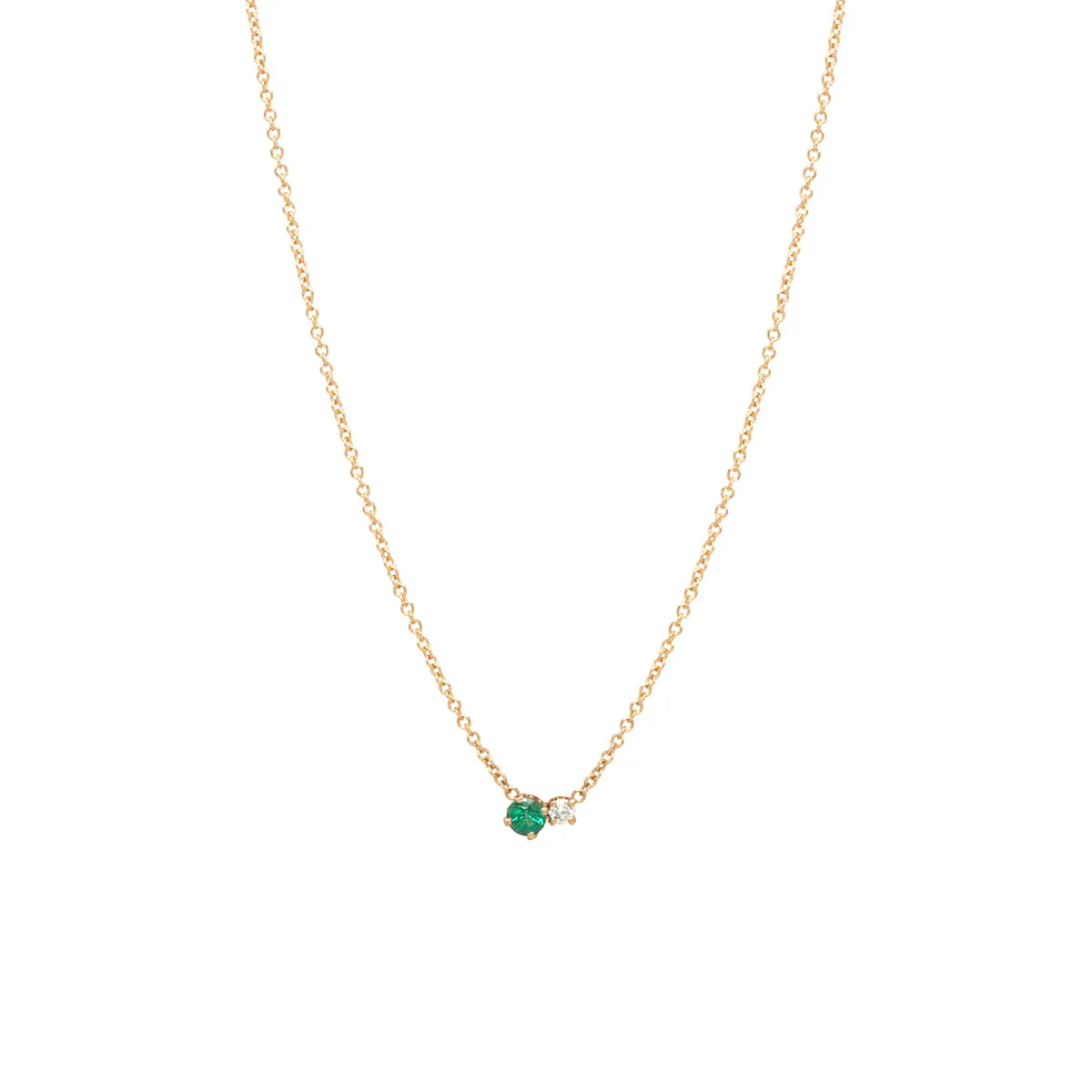 14k Prong Diamond & Emerald Necklace