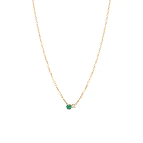 14k Prong Diamond & Emerald Necklace