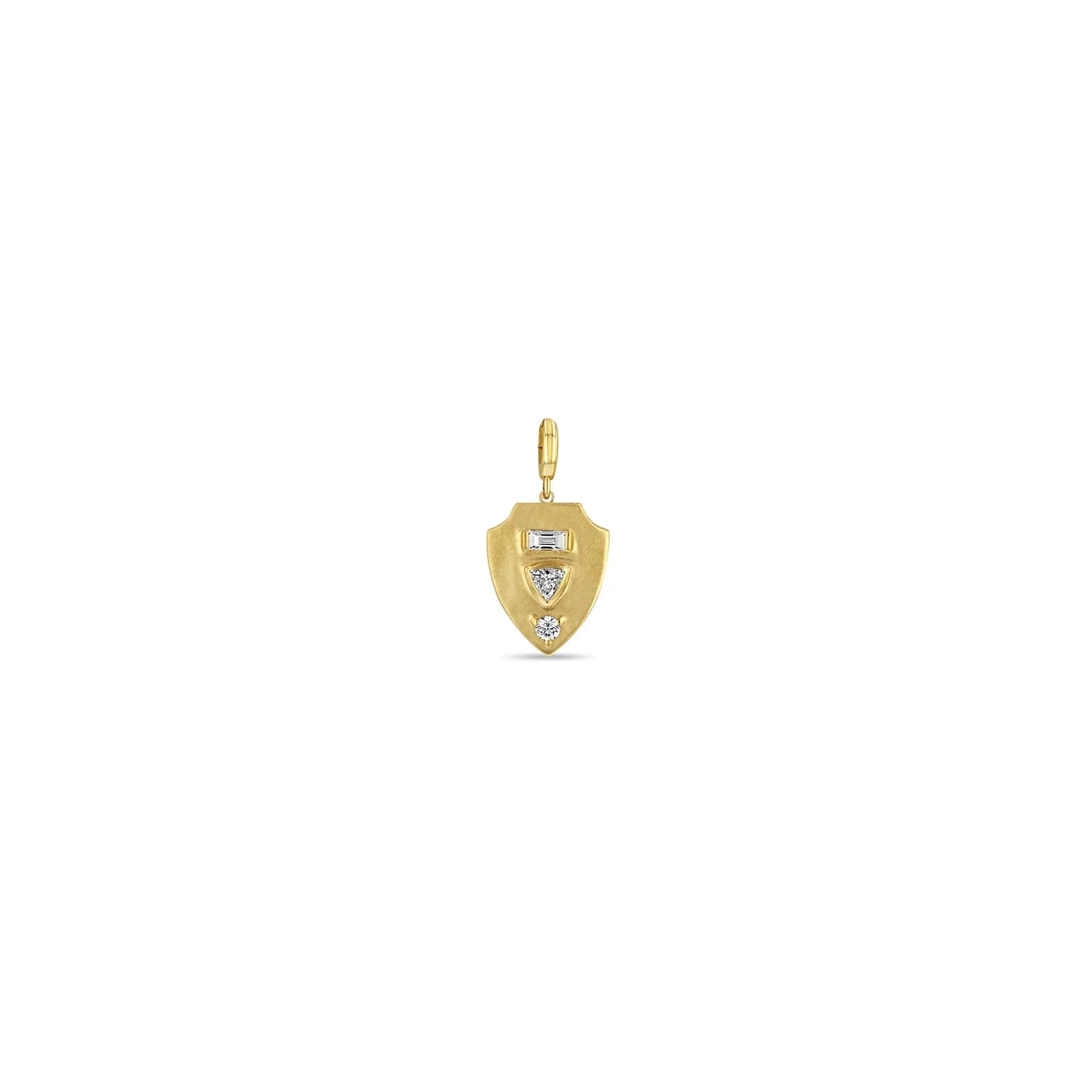 14k Single Mixed Cut Diamond Brushed Gold Shield Pendant