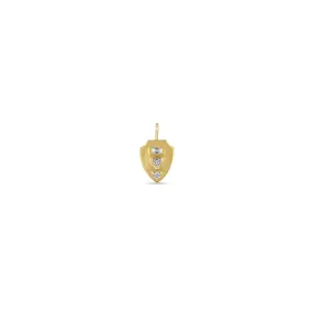 14k Single Mixed Cut Diamond Brushed Gold Shield Pendant