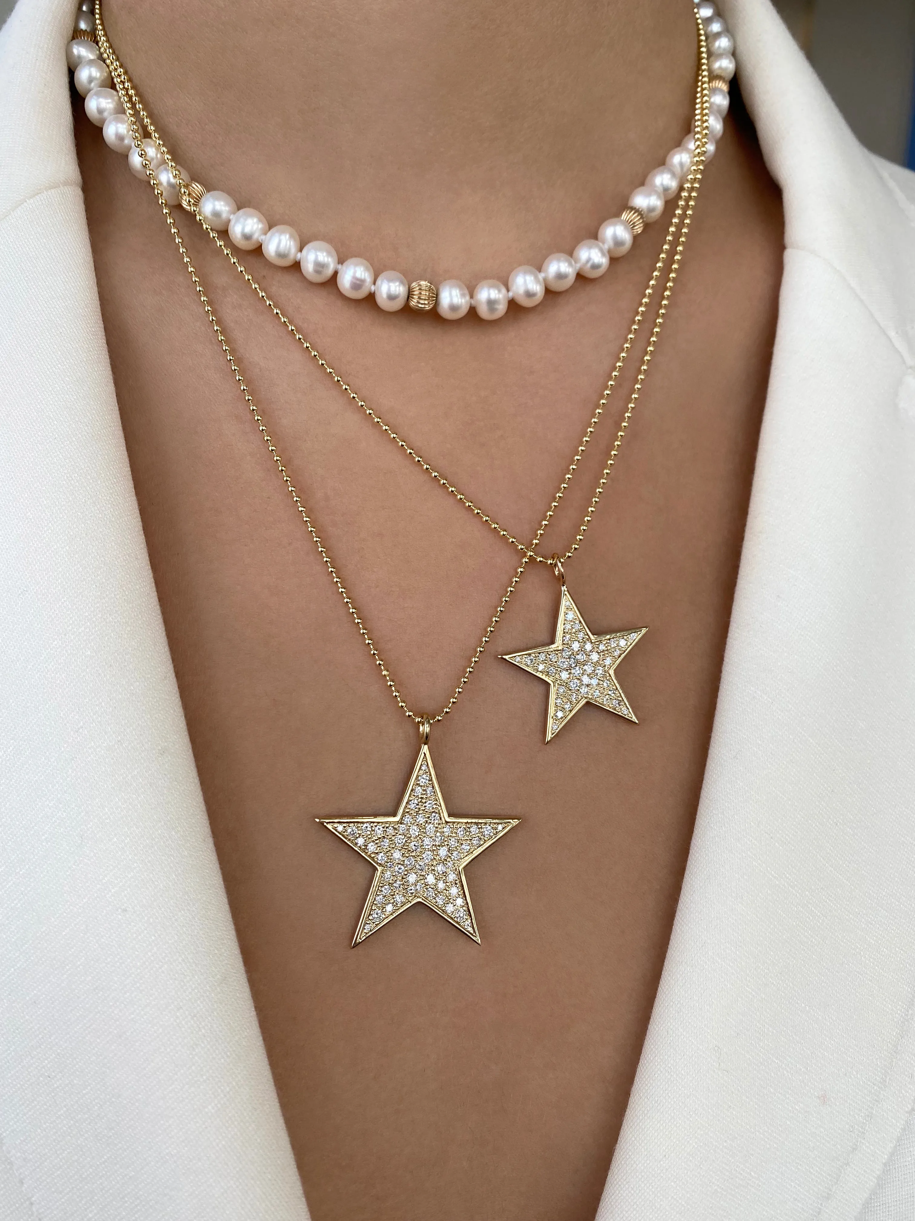 14K Small Gold Star Diamond Disc Necklace