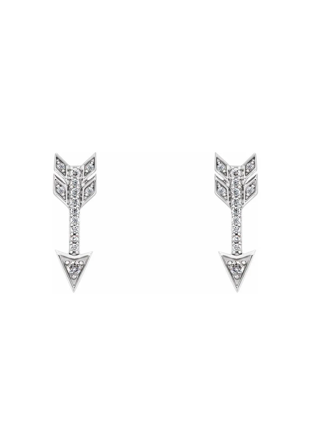 14K White Gold Diamond Arrow Stud Earrings