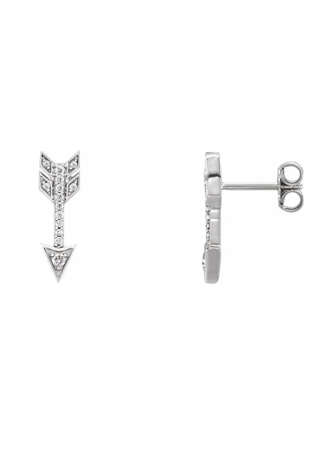 14K White Gold Diamond Arrow Stud Earrings