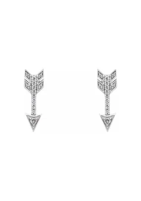 14K White Gold Diamond Arrow Stud Earrings