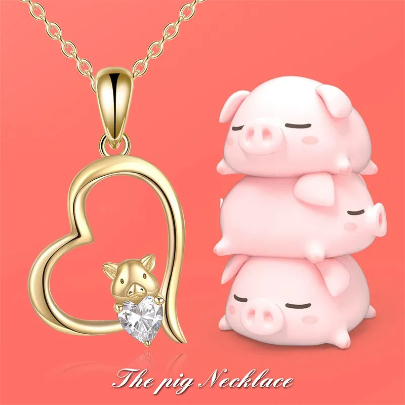 14k Yellow GoldPig Pendant Necklace Fine Animal Necklace Jewelry Gifts for Women Girls Gold Chain Length 16 1 1