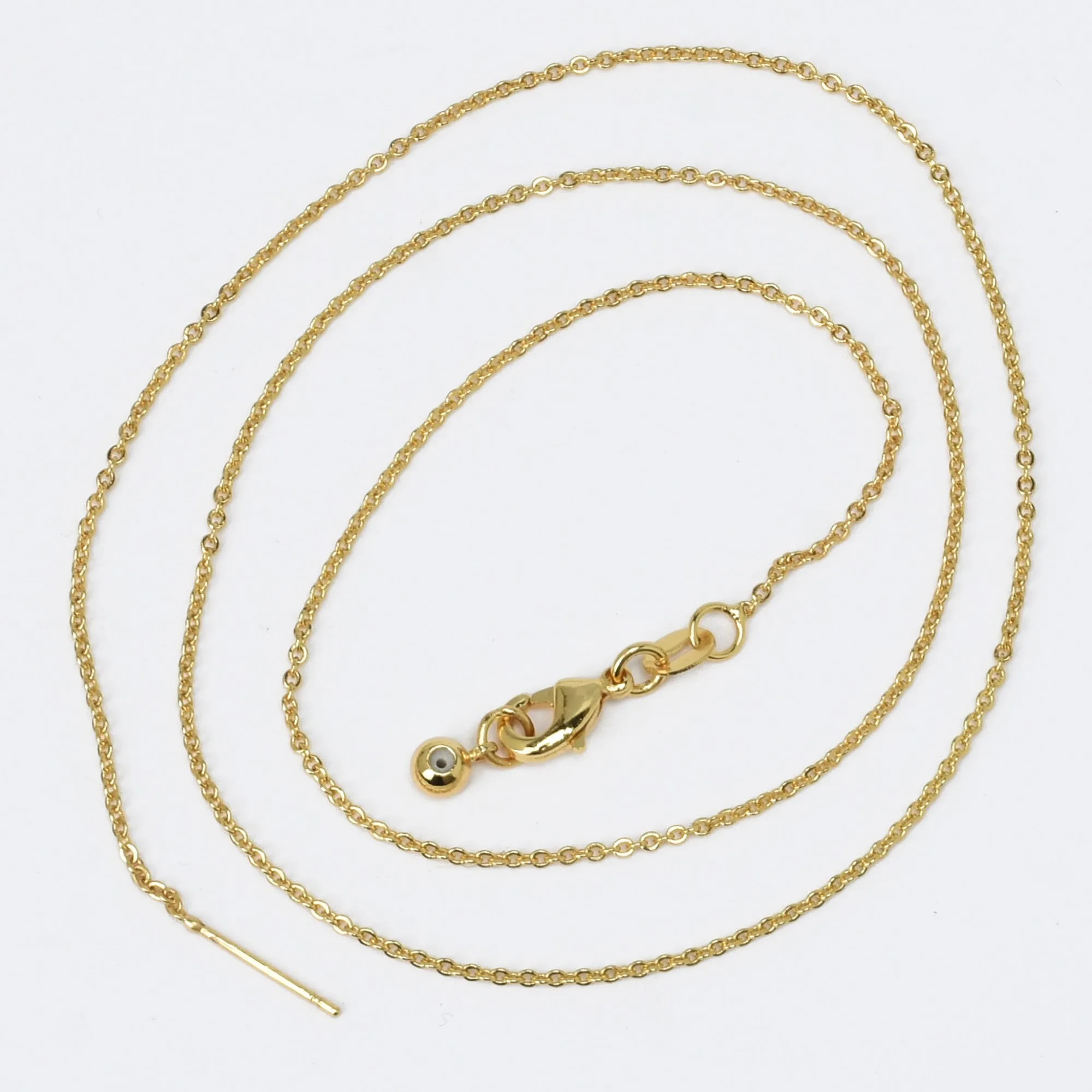 18 Length Brass Chain Necklace 1.2*1.6mm Cross O Chain with Rubber Stopper Bead Women Jewelry Accessories 1pcs 102942