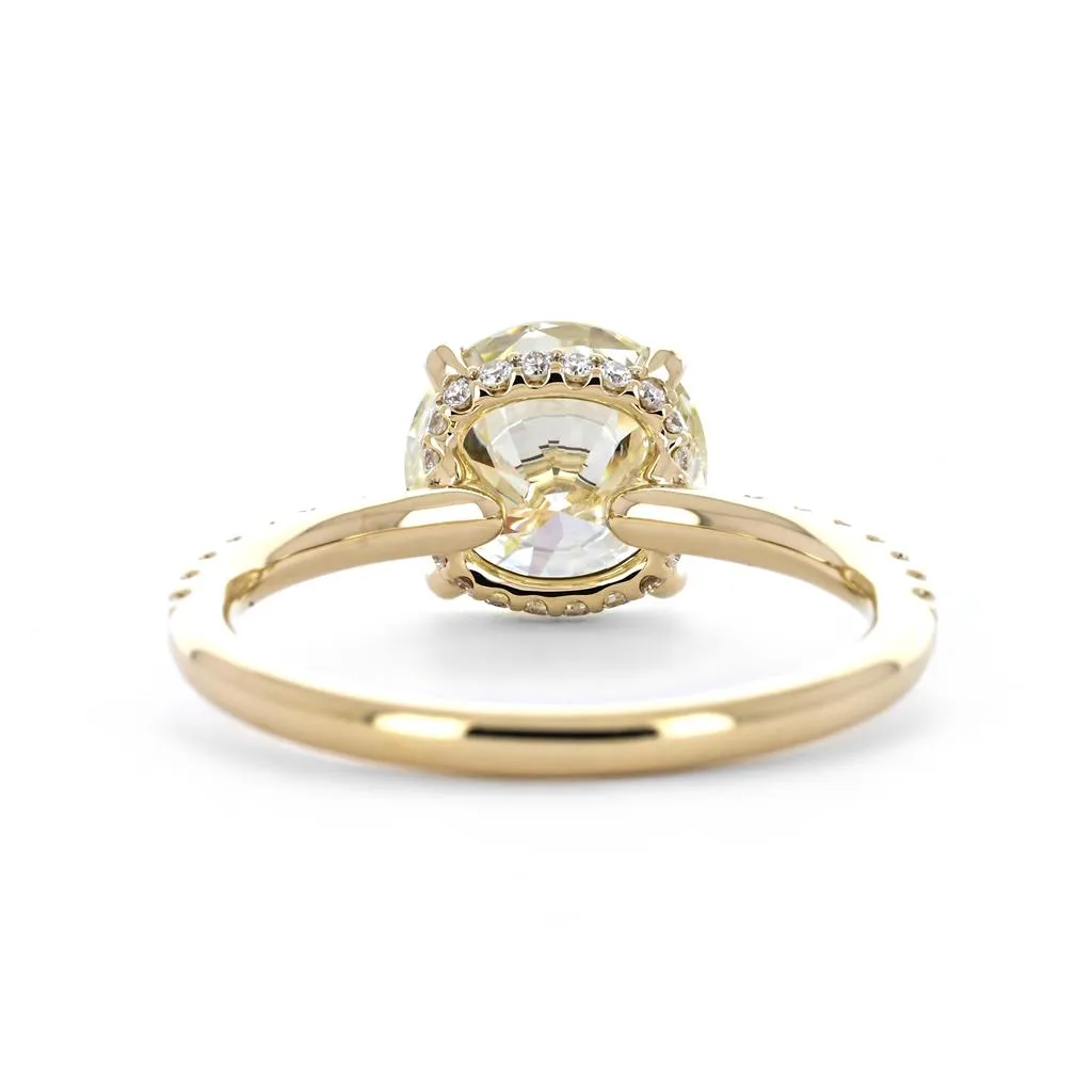 2.48ctw Round Diamond Engagement Ring, Split Collar, Pavê Band - 14K Yellow Gold