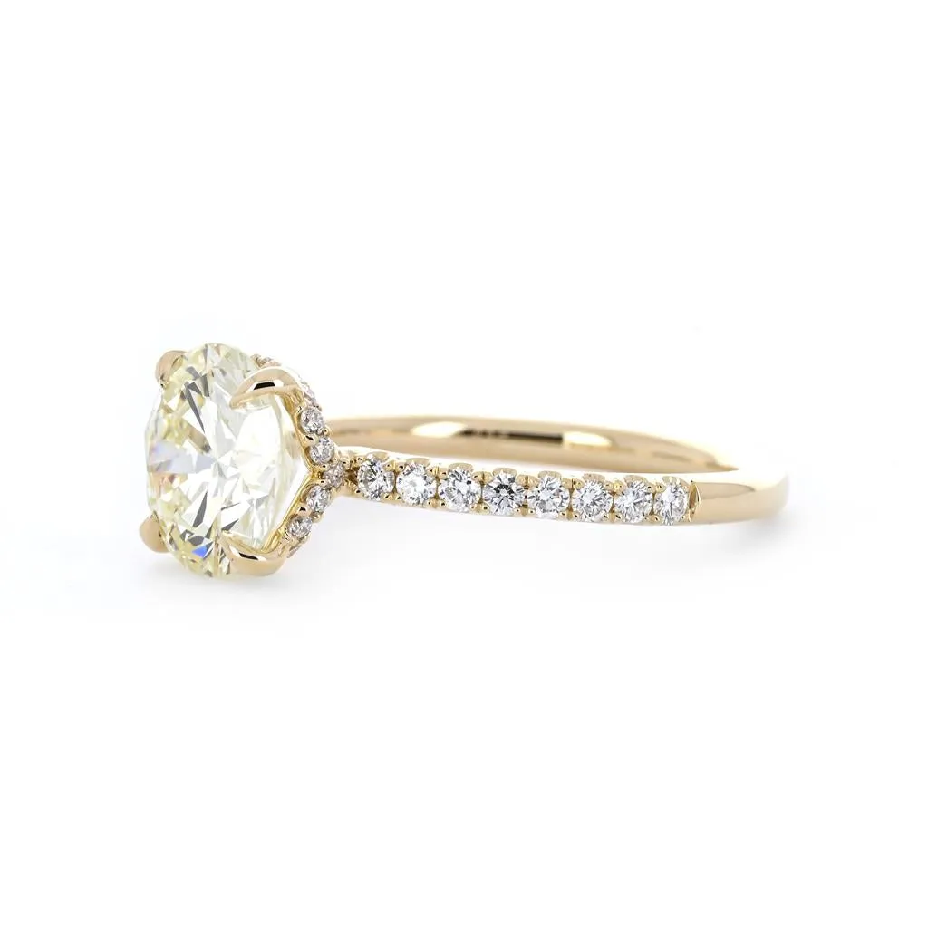 2.48ctw Round Diamond Engagement Ring, Split Collar, Pavê Band - 14K Yellow Gold