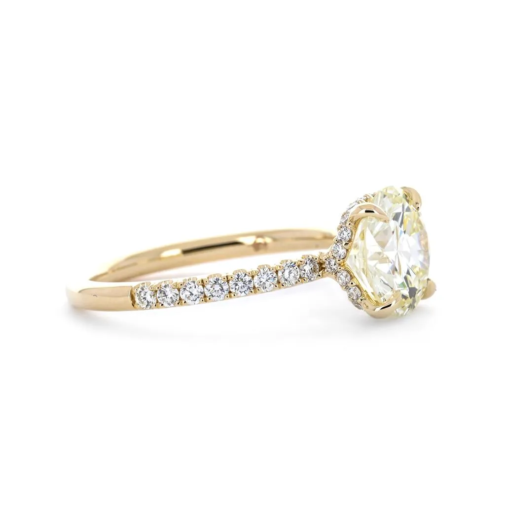 2.48ctw Round Diamond Engagement Ring, Split Collar, Pavê Band - 14K Yellow Gold