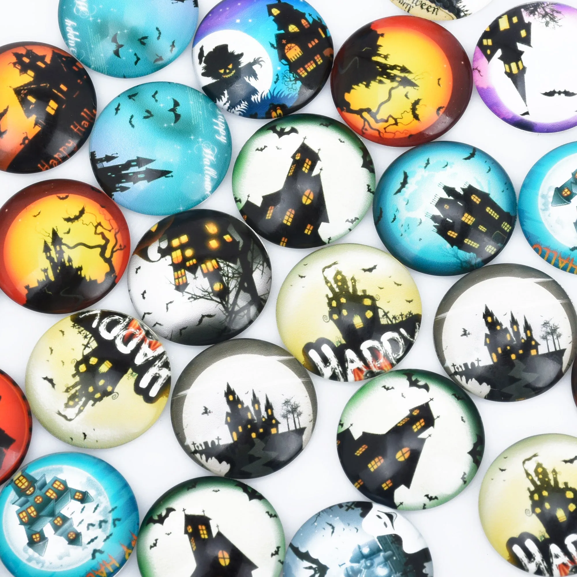 25mm Handmade Photo Glass Cabochons Halloween castle eye Cabochon Round cabochons Image Glass Cabochon 20pcs 102909