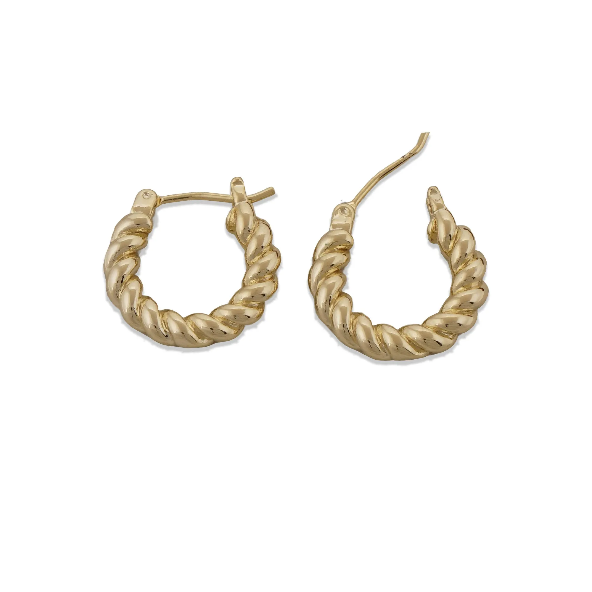 2PCS (1 Pair) 14k Gold Filled Twist Hoop Earrings, C Shape Huggie Hoop Earring, Brass Eearring Findings 10418250