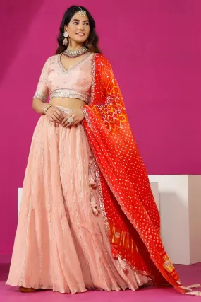 30Z254A-RO Peach Lehenga In Crushed Georgette