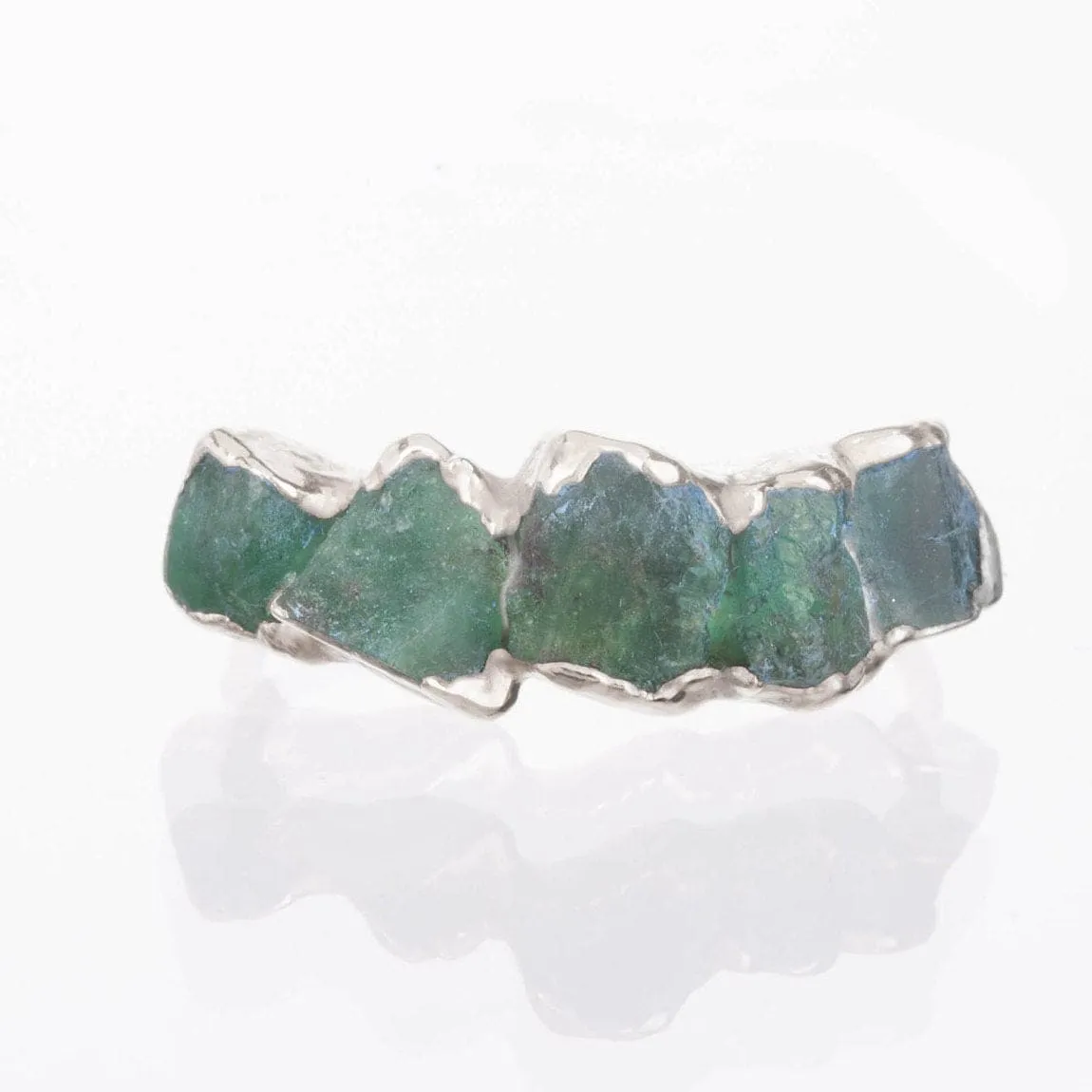 5 Stone Raw Emerald Ring in Sterling Silver