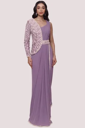 90Y017-RO Lavender Lycra Drape Saree with Faux Jacket