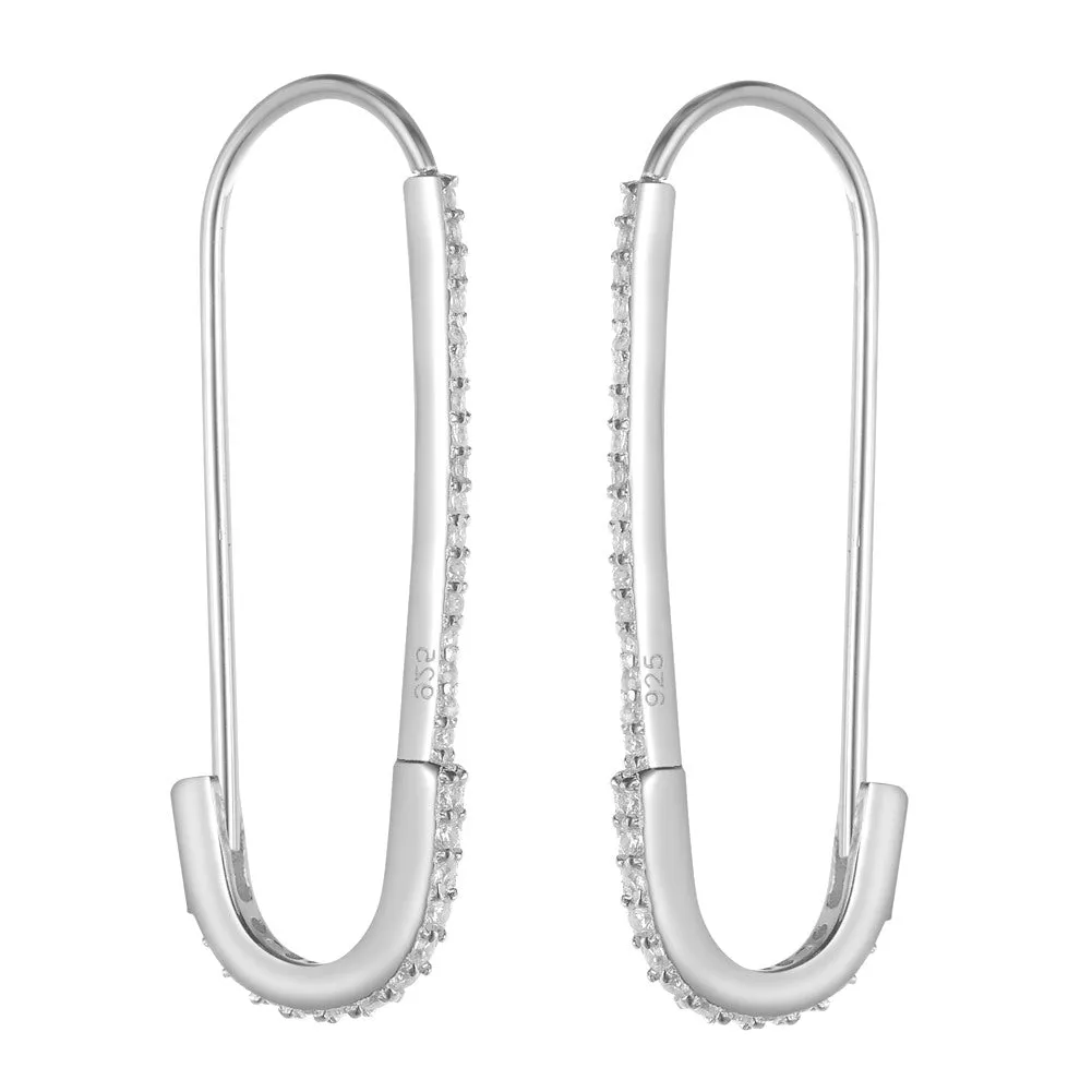 925 Silver Safety Pin CZ Earring