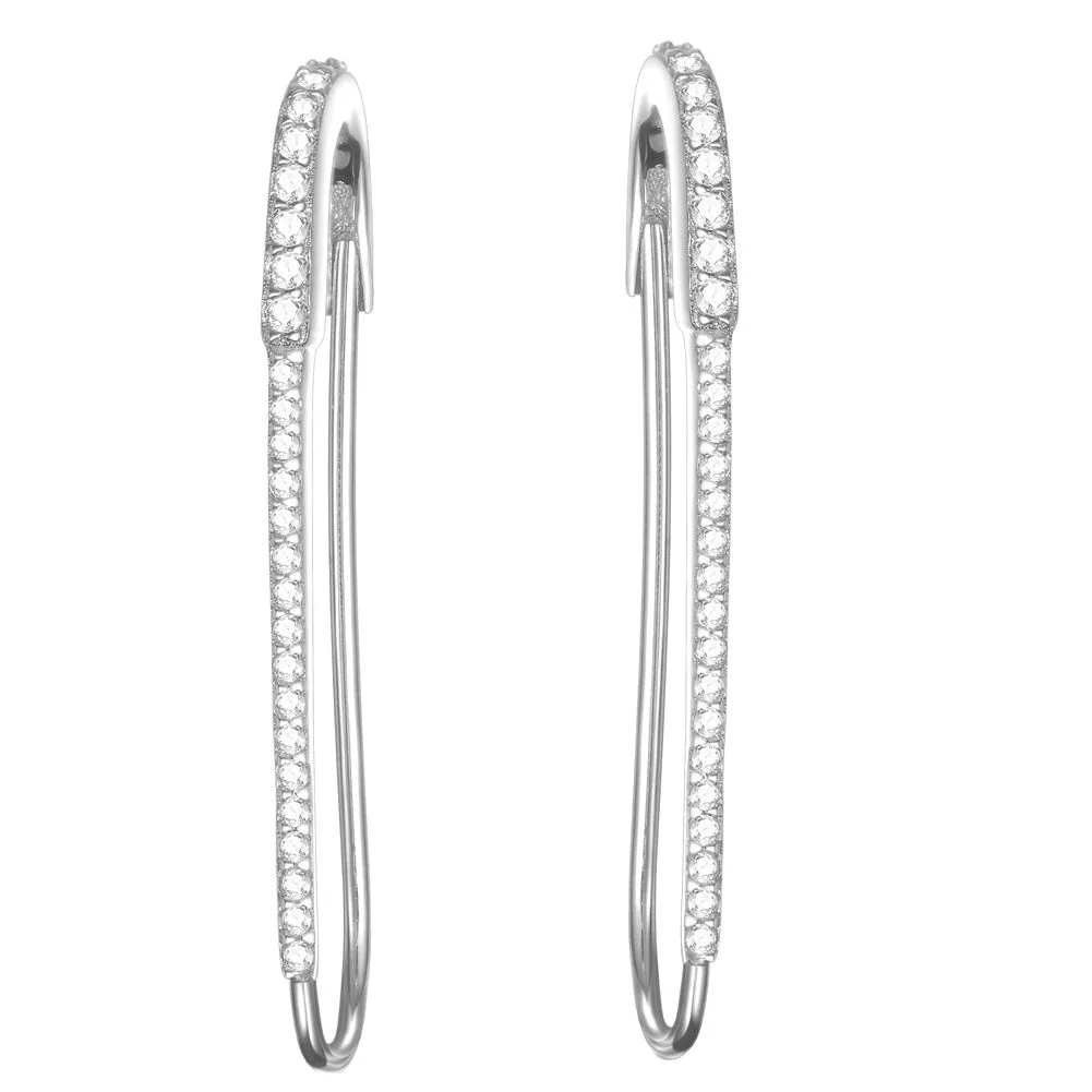 925 Silver Safety Pin CZ Earring