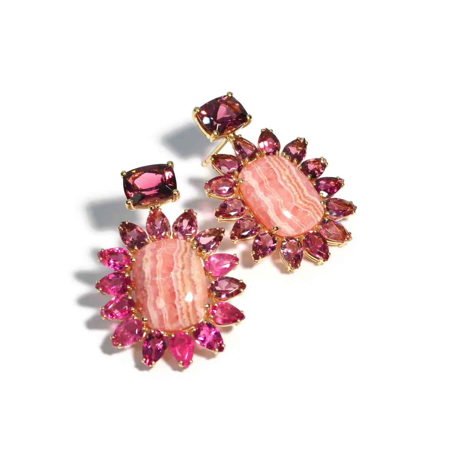 A & Furst - Sole - Drop Earrings with Rhodochrosite and Pink Tourmaline, 18k Yellow Gold