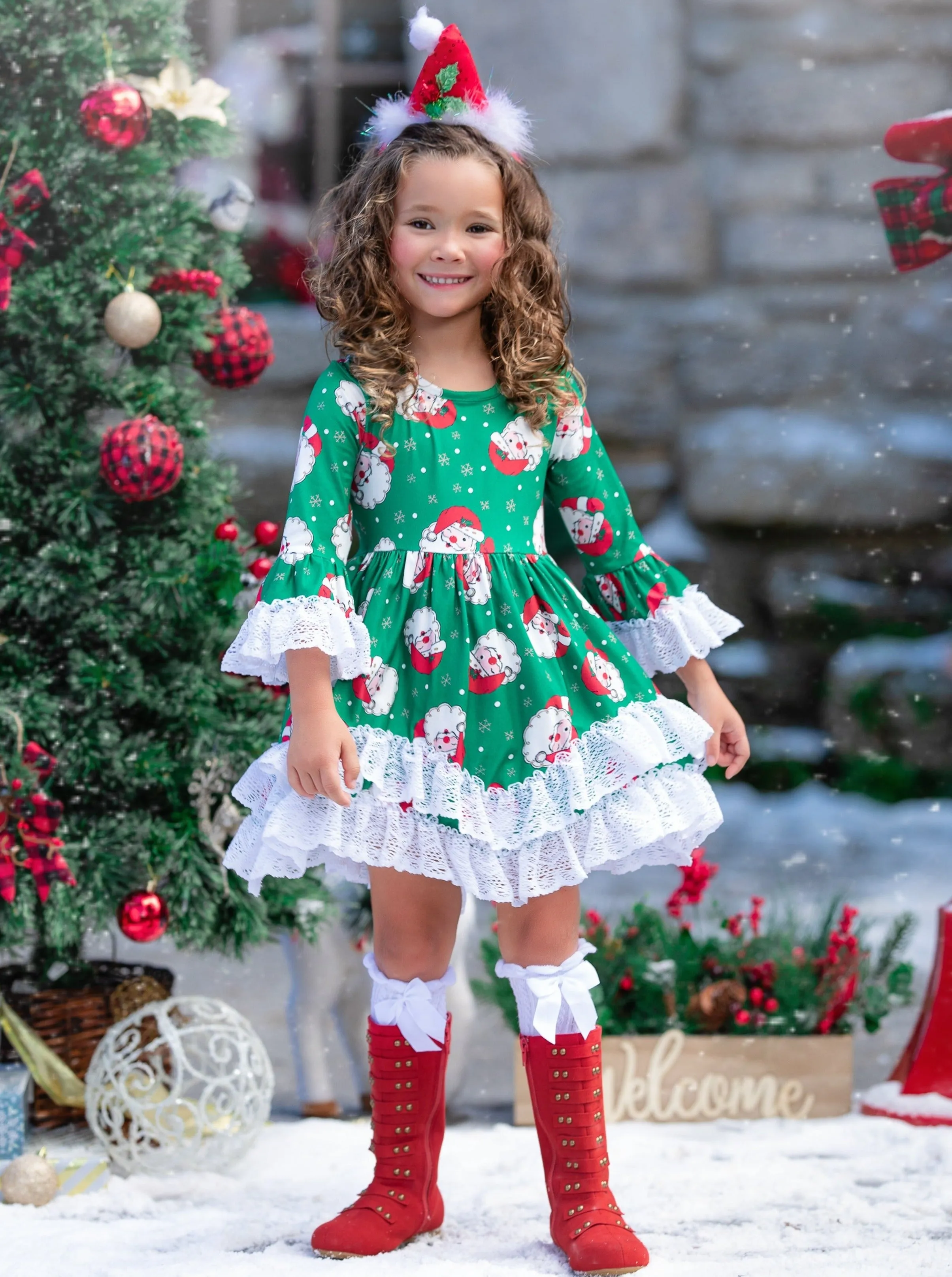 All The Santas Double Ruffle Dress