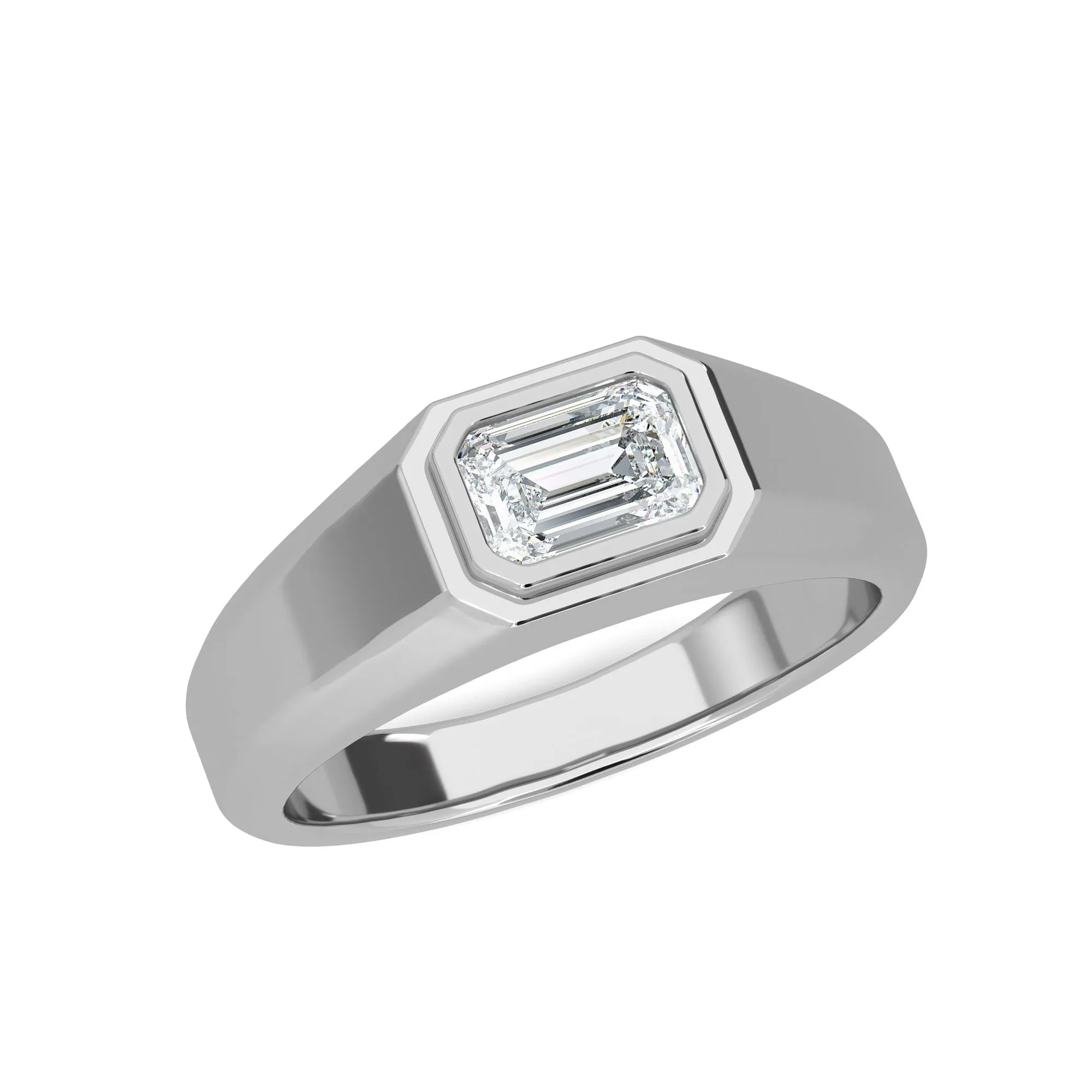 AUTRE - 14k White Gold 1.00ct Lab Grown Diamond Emerald Cut Mens Ring