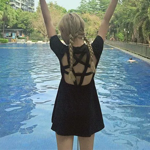 Back Side Pentagram Cut Out Dress