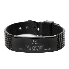 Badass CPA Gifts, I'm CPA not a magician, Sarcastic Black Shark Mesh Bracelet for CPA Birthday Christmas for  Men, Women, Friends, Coworkers