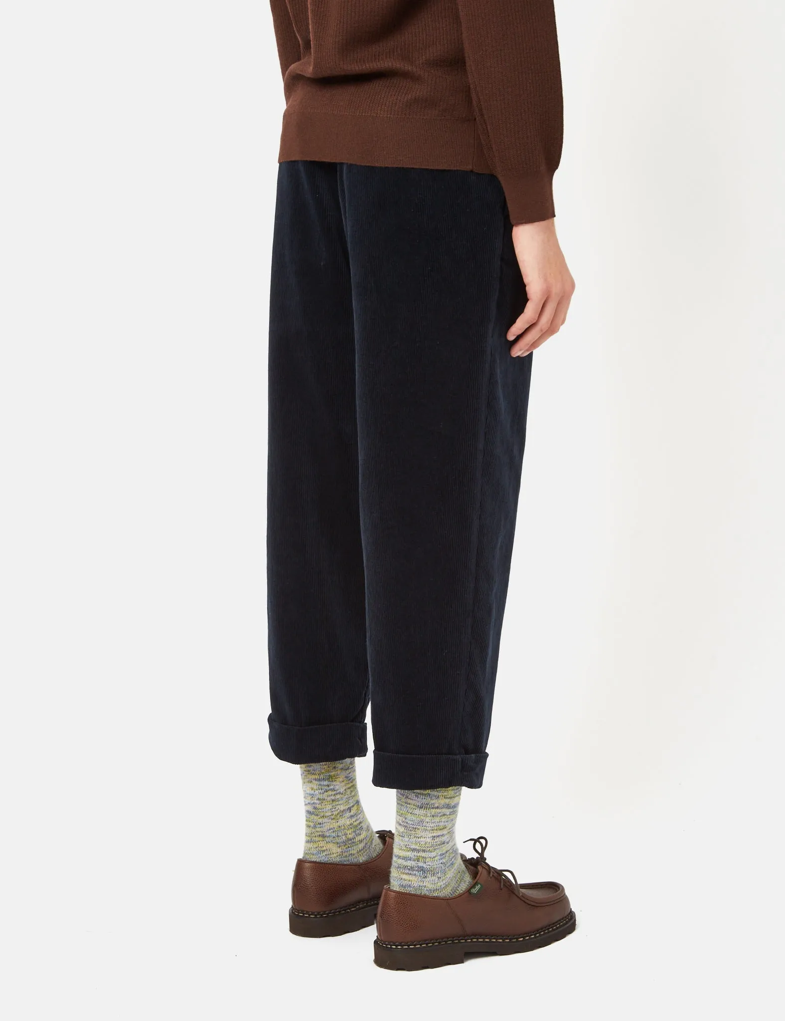 Beams Plus 2 Pleat Corduroy Pants - Navy Blue