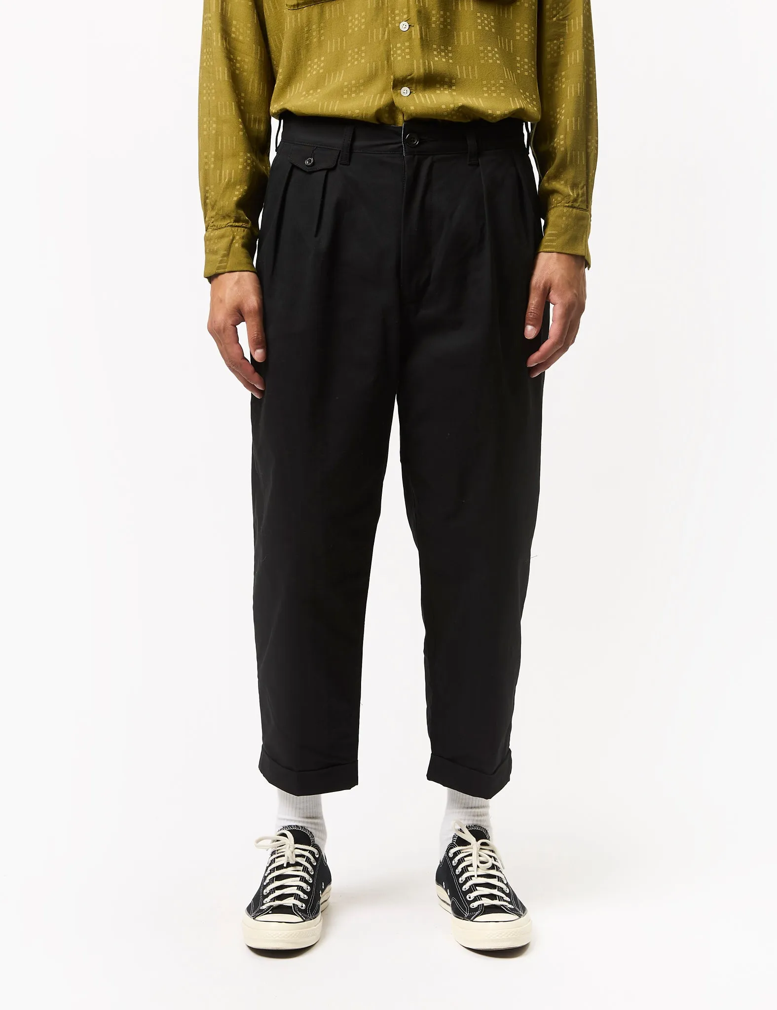 Beams Plus 2 Pleat Twill Trousers - Black