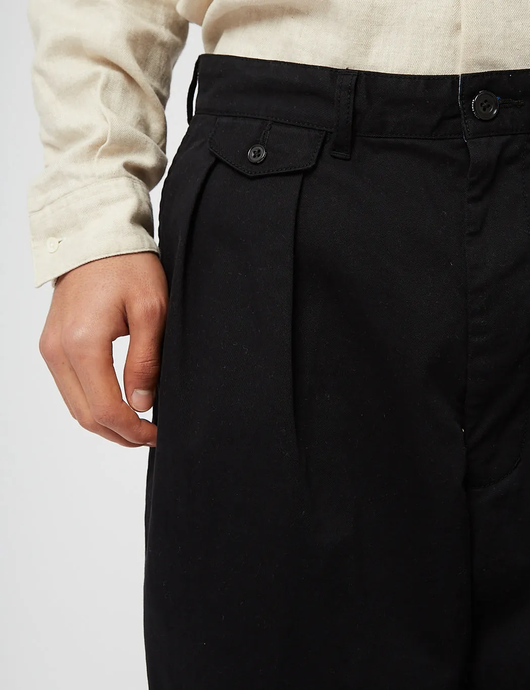 Beams Plus 2 Pleat Twill Trousers - Black