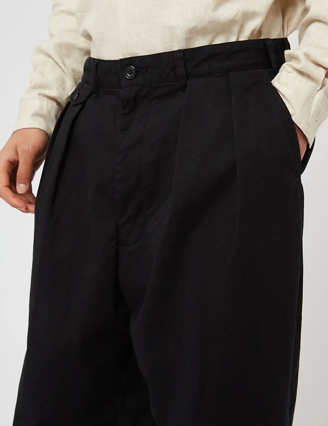 Beams Plus 2 Pleat Twill Trousers - Black