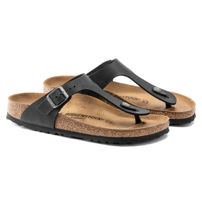 Birkenstock UNISEX Gizeh Oiled Leather (Black - Wide Fit)