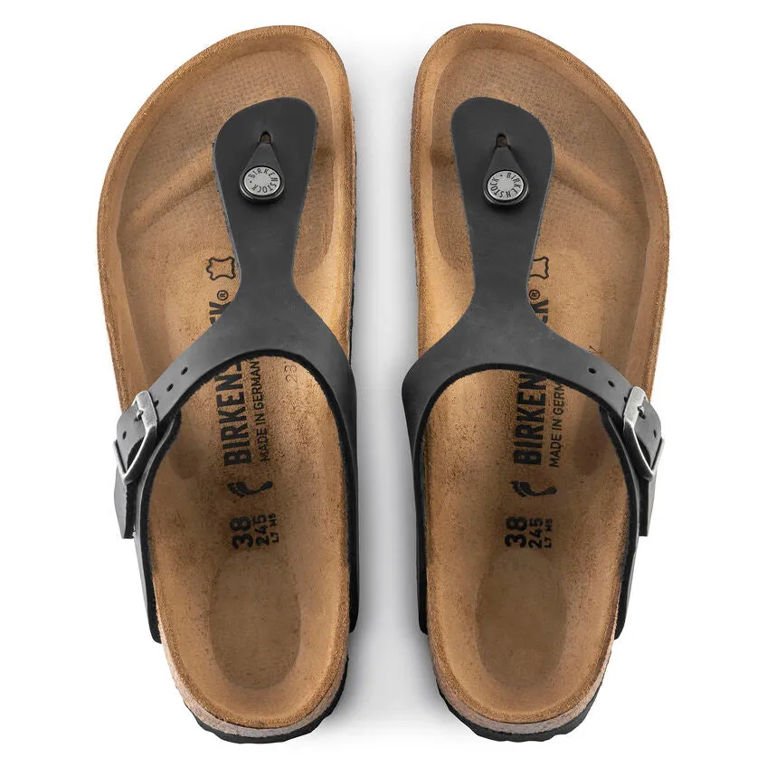 Birkenstock UNISEX Gizeh Oiled Leather (Black - Wide Fit)