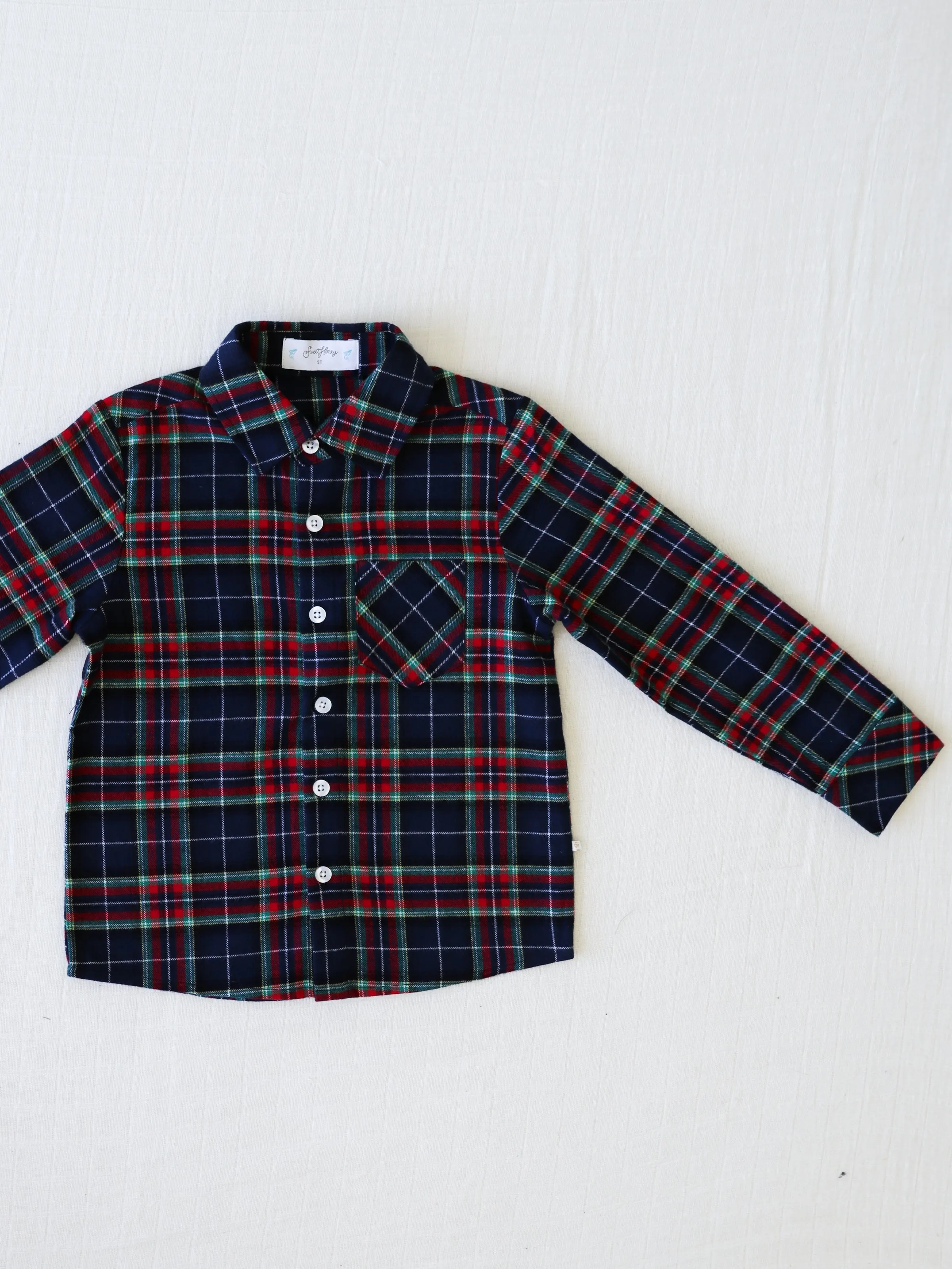 Boy's Button Up Shirt - Navy Midnight Plaid