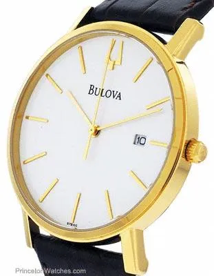 Bulova Men's Essential Strap Watch - Gold-Tone - White Dial - Brown Leather