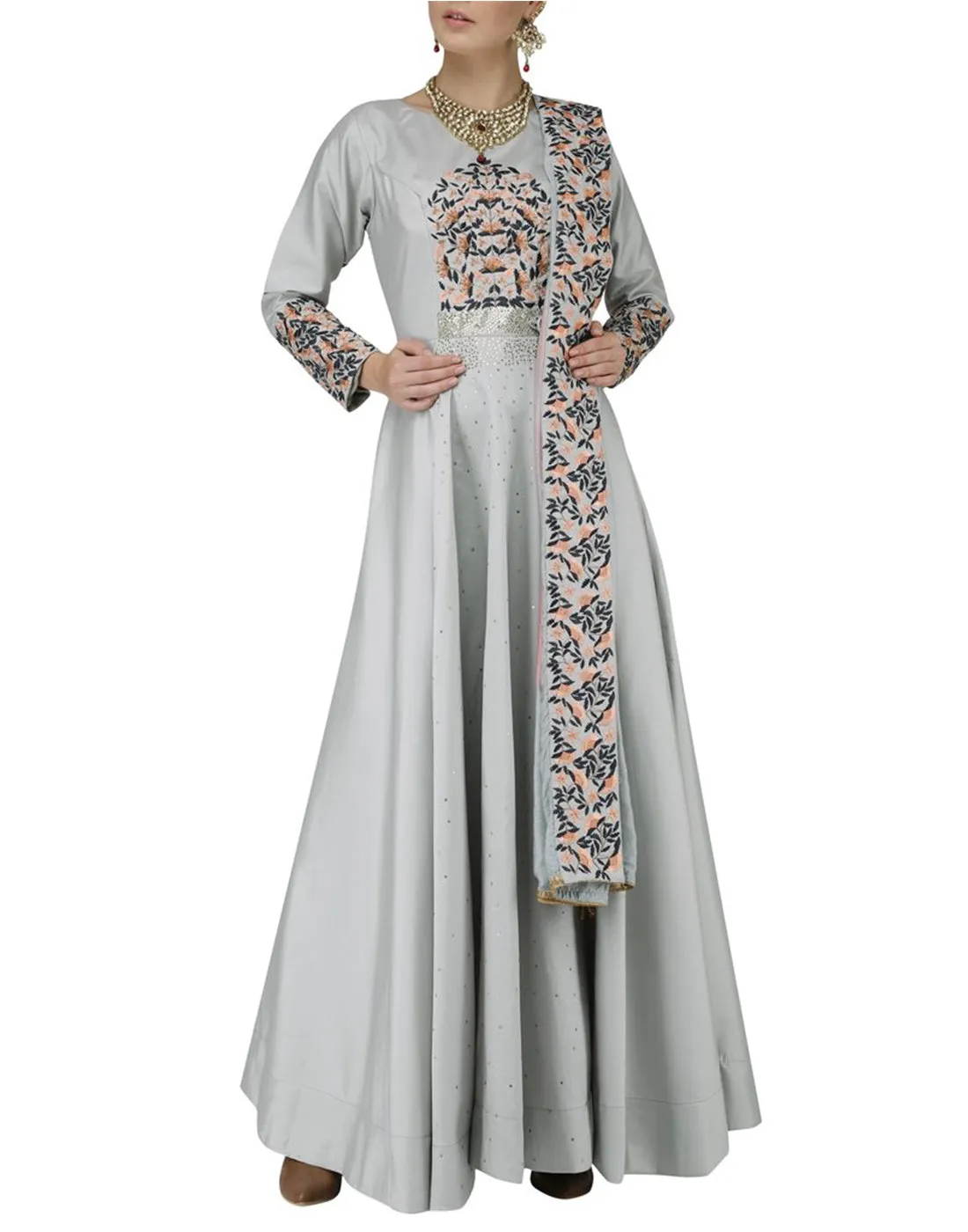 Buy Grey & Pink Anarkali  - Rent