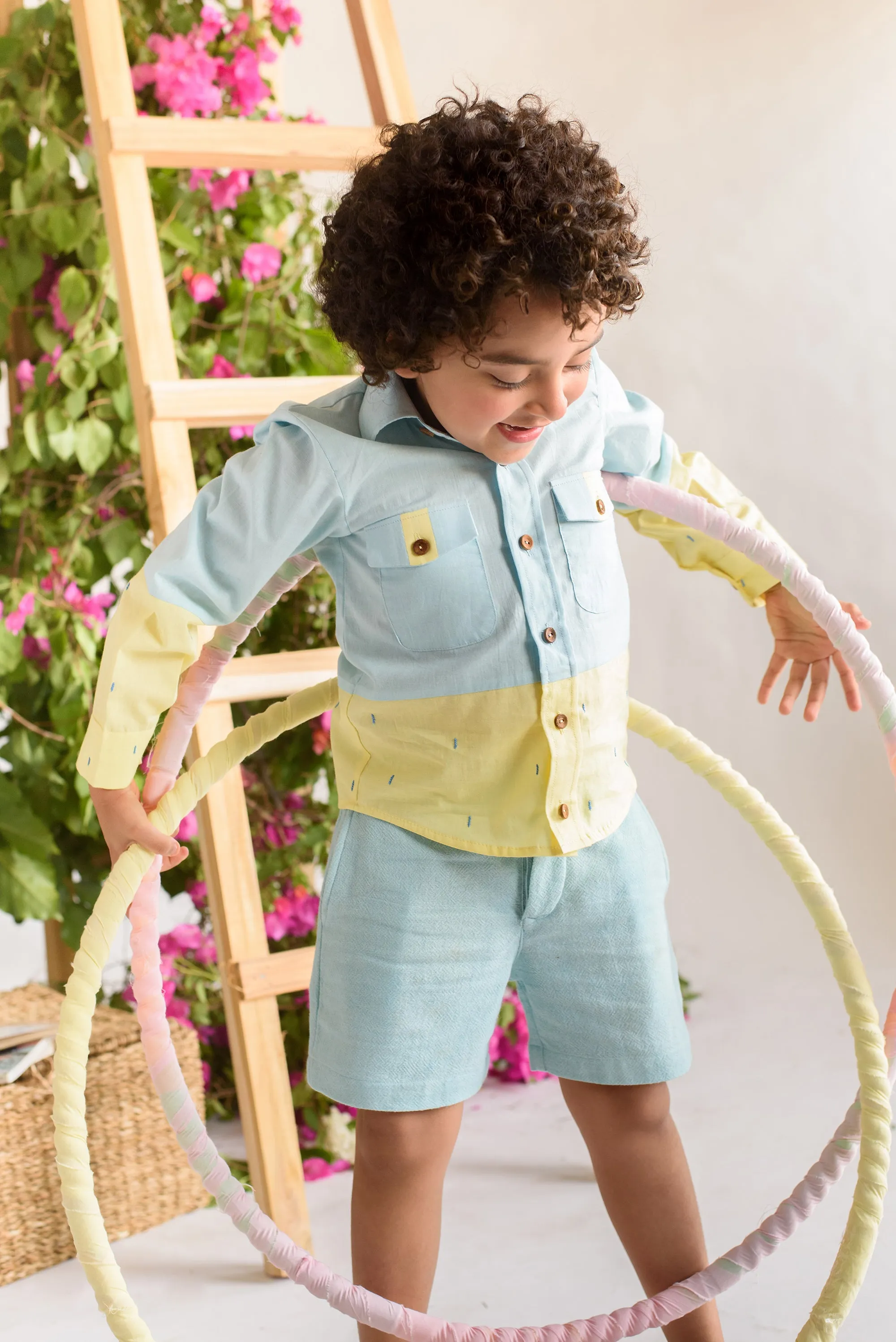 Cerulean Warbler- Organic Cotton Blue & Yellow Color Shirt For Boys