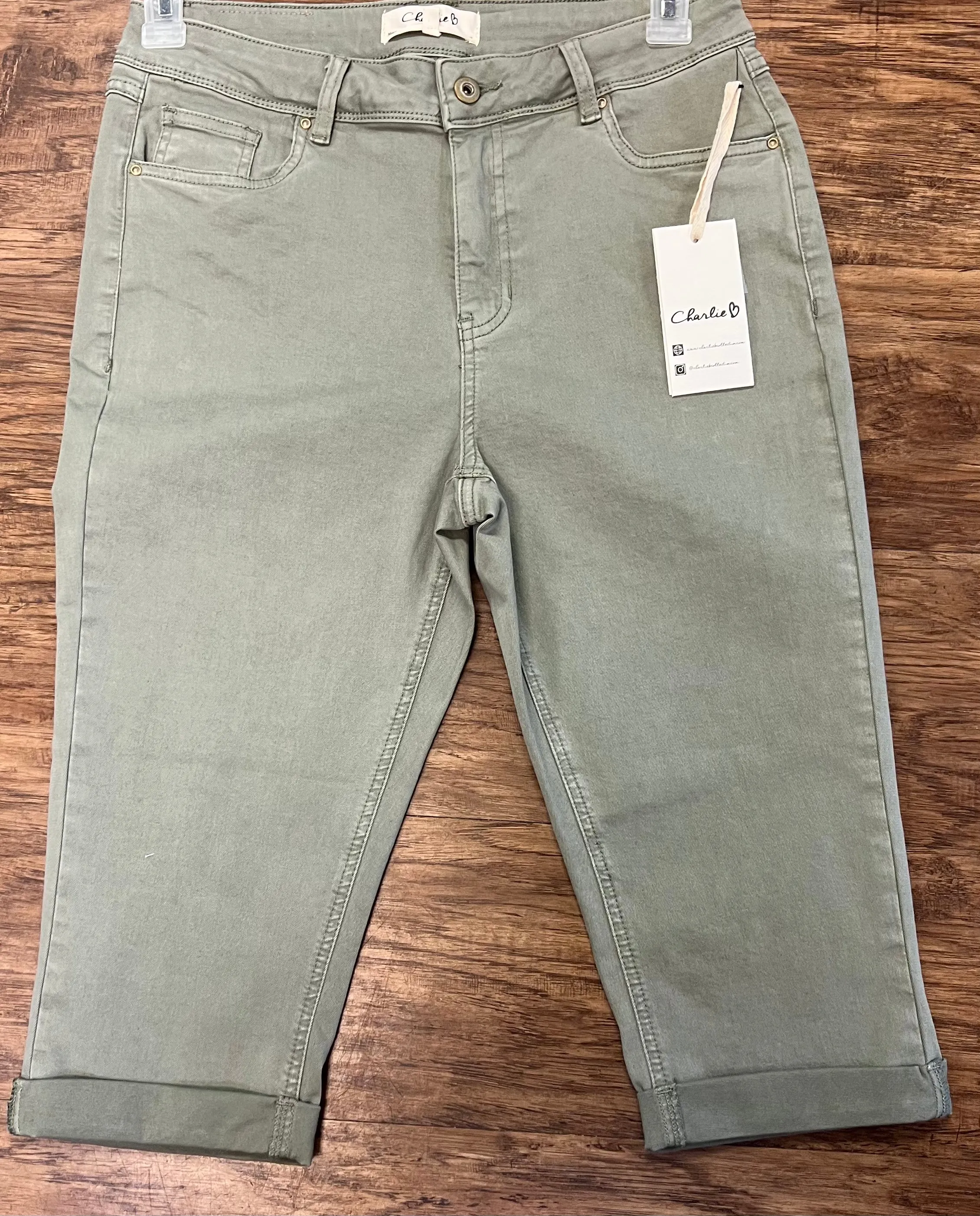 Charlie B Twill Pedal Pusher Pants - Celadon