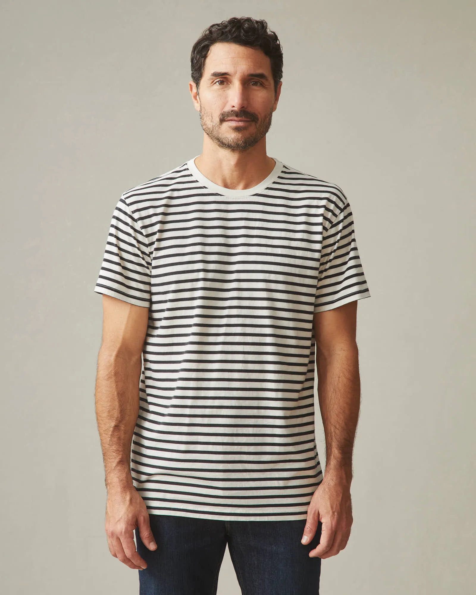 Classic Cotton Crew Tee Striped - Navy Stripe