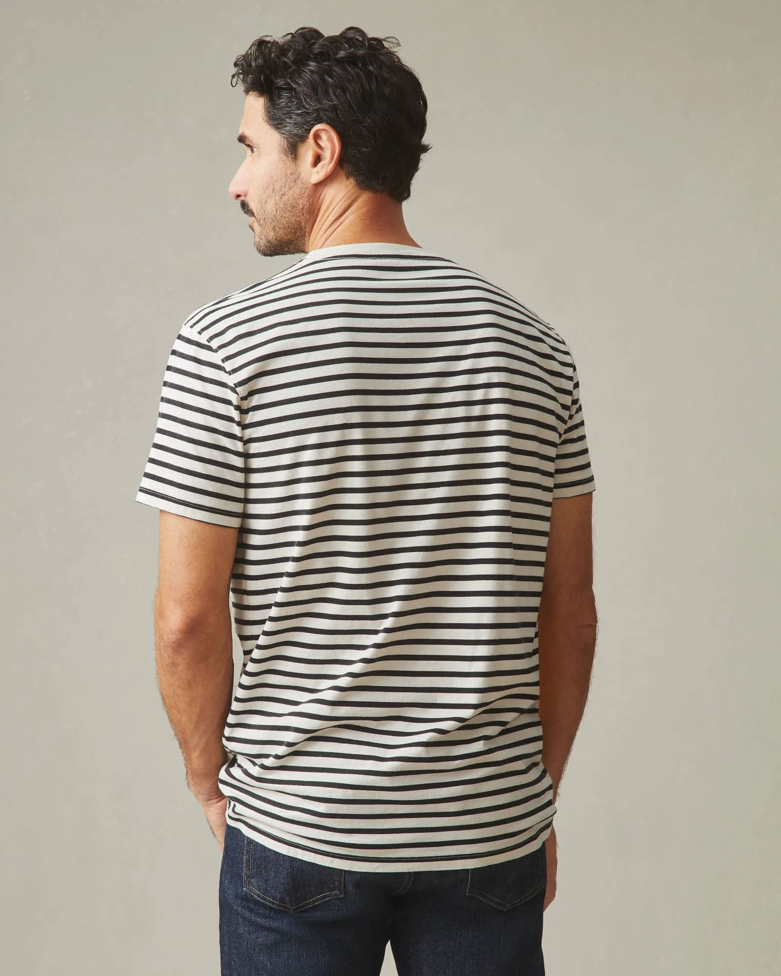 Classic Cotton Crew Tee Striped - Navy Stripe